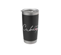 Cuba - Elegante corsivo bianco con cuore e bandiera cubana Bicchiere termico in acciaio inox doppia parete