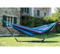 Cuba Gigante Hängemattenset Metallständer mit Brasil Comfort Premium Caribe Doppelhängematte azurro