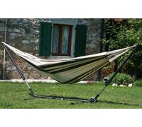 Cuba Gigante Hängemattenständer Metall im Set mit Brasil Comfort Premium Cafe Doppelhängematte beige