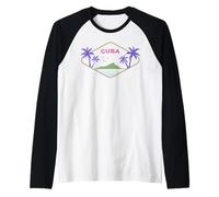 Cuba Isola Palme Caraibi Vacanza all'Avana Souvenir Maglia con Maniche Raglan