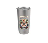 Cuba, ragazza in abito folk tradizionale, con arte floreale tropicale Bicchiere termico in acciaio inox doppia parete