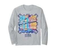 Cuba Scena di Strada dell'Avana Auto d'Epoca Musica Souvenir Maglia a Manica