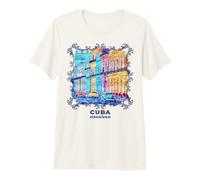 Cuba Scena di Strada dell'Avana Auto d'Epoca Musica Souvenir Maglietta Premium