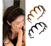 Cubahop 2 cerchietti a zigzag con denti dentini fascia per capelli in plastica ondulata pettine per capelli fascia in plastica per donne accessori per capelli nero e tortura