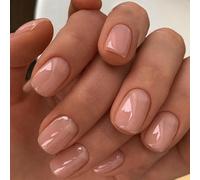 Cubahop 24 pz Francese Corto Quadrato Stampa su Unghie Nudo Bianco Lucido Falso Nail Acrilico Art Copertura Completa Unghie False Stick su Unghie per Donne e Ragazze (A)