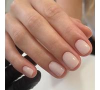 Cubahop 24 pz Francese Corto Quadrato Stampa su Unghie Nudo Bianco Lucido Falso Nail Acrilico Art Copertura Completa Unghie False Stick su Unghie per Donne e Ragazze (C)