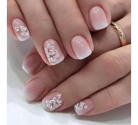 Cubahop 24 pz Francese Medio Quadrato Rosa Fiore Cristallo Strass Falso Nail Acrilico Arte Gradiente Amore Glitter Falso Nails Stick su Unghie per le Donne e Ragazze (D)