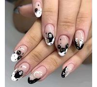 Cubahop 24 unghie finte a forma di mandorla per Halloween, copertura completa, serpente demone, glitter in polvere, cielo stellato, sfumate, per donne e ragazze (nero) 4