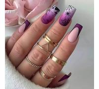 Cubahop 24 unghie finte quadrate per Halloween, viola, design a ragno, graziose, per cosplay, unghie lucide per donne