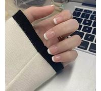 Cubahop 24pcs Francese Corto Quadrato Fake Nails Nude False Nails Strass Stampa su Unghie per le Donne e Ragazze (Nudo 3)