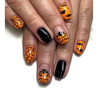 Cubahop 24PCS Halloween Stampa sulle Unghie Brevi Unghie finte Zucca Ghost Design Carino Cosplay Unghie finte Unghie lucide per le donne (Arancia 2, One size)