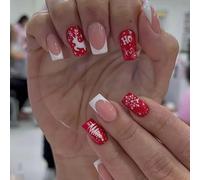 Cubahop 24pcs Unghie di Natale Brevi Quadrati Falsi Chiodi Rosso Elk Foresta Fiocchi di Neve Chiodi Falsi Snowman Oro Foglio Glitter Stampa su Unghie per Donne e Ragazze (A)