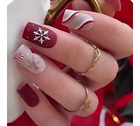 Cubahop 24pcs Unghie di Natale Brevi Quadrati Falsi Chiodi Rosso Elk Foresta Fiocchi di Neve Chiodi Falsi Snowman Oro Foglio Glitter Stampa su Unghie per Donne e Ragazze (I)