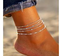 Cubahop 4PZ Boho Beach Cavigliere Argento Bead Cavigliera Braccialetti Estate Piedi Accessori Gioielli per le Donne e Ragazze