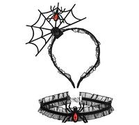Cubahop Halloween Black Bat Headband Pizzo Fiore Choker Collana Set Banda Capelli Banda Collare per Donne e Ragazze (Nero-Rosso)