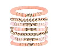 Cubahop Layered Boho Braccialetti Colorati Preppy Braccialetti Perline Estetico Handmade Charm Stretch Braccialetto Carino Estate Beach Gioielli Regolabili per le Donne Ragazze Teen (Rosa)