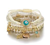 Cubahop Multilayer Hamsa Bead Stackable Colorato Braccialetto d'amore Fantasia Braccialetti Elastici Colorati Hand Accessori per Donne e Ragazze (Avorio)