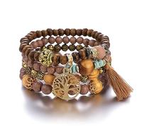Cubahop Multilayer Nappa di Legno Bead Impilabile Braccialetto Colorato Fantasia Braccialetti Albero Della Vita Colorato Elastico Hand Accessori per Donne e Ragazze (Caffè)
