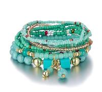 Cubahop Multilayer Turchese Bead Stackable Colorato Braccialetto Fantasia Braccialetti Handmade Elastic Hand Accessori per le Donne e Ragazze (Blu)