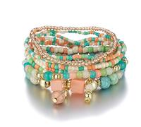 Cubahop Multilayer Turchese Bead Stackable Colorato Braccialetto Fantasia Braccialetti Handmade Elastic Hand Accessori per le Donne e Ragazze (Colorato)