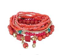 Cubahop Multilayer Turchese Bead Stackable Colorato Braccialetto Fantasia Braccialetti Handmade Elastic Hand Accessori per le Donne e Ragazze (Rosso)