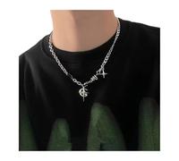 Cuban Figaro chain Star and Moon pendant punk black zircon chain necklace men's jewelry gift(01)