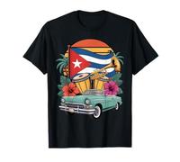 Cuban Heritage Vibes Vintage Car Bongos Tropical Sunset Maglietta