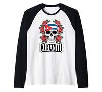 Cubanito Teschio con Bandiera E Rose Maglia con Maniche Raglan