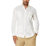 Cubavera 100% Linen Four-Pocket Long Sleeve Button-Down Guayabera Shirt (Available in Big & Tall) Camicia, Bianco Brillante, XXL Uomo
