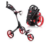 Cube, Carrello da golf a 3 ruote, piccolo carrello da golf pieghevole leggero, carrello da golf a due gradini con maniglia regolabile e freno a pedale, supporto per ombrello incluso