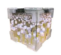 Cube Flower Lamp - Artistic Tabletop Lighting, LED Mirror Lamp, Decorative Glow Fixture | Desk and Shelf Accent, Ambient Home Decor, Living Space Illumination, Bedroom Nighttime Accessory