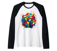 Cube Puzzle Splash Art - Giochi Puzzle Geometrico Maglia con Maniche Raglan
