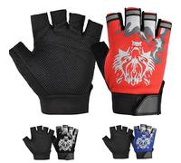 CubePlug Guanti mezze dita per bambini, ragazzi e ragazze, per ciclismo, arrampicata, con imbottitura in gel, senza dita, per BMX [SPI] (Red Wolf, XL)