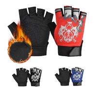 CubePlug Guanti mezze dita per bambini, ragazzi e ragazze, per ciclismo, arrampicata, con imbottitura in gel, senza dita, per BMX [SPI] (lupo rosso [versione invernale], M)