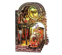 Cubertime Kit fai da te, puzzle 3D in legno con stazione ferroviaria magica con LED, modello retrò da viaggio nel tempo, fermalibri con inserto per mensole, regalo decorativo per adulti dai 16 anni in