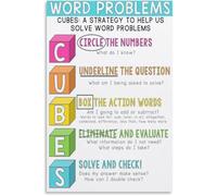 CUBES Problem Solving Math Poster for Classroom Wall | Circle key units guide, underline the question, substitute teacher resource(Framed,08x12inch(20x30cm))