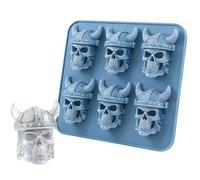 Cubetti di ghiaccio a forma di teschio vichingo 3D, stampo per ghiaccio a 6 cavità in silicone a forma di teschio per whisky, cocktail e bevande, facile da staccare, per uso alimentare (1pc)