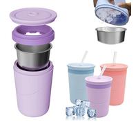 Cubetti Ghiaccio Silicone Con Bicchiere Acciaio Inox,Parete 2-In-1,viola | Stampi Per Ghiaccio Coperchio Incluso, Isolato A Doppia Parete, Senza Bpa, Riutilizzabile Con Ghiaccio,Campeggio e Ufficio