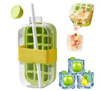 Cubetto di ghiaccio 2 in 1: Ice Cube Bottle Touc Free Verticale allungato Stampo per cubetti di ghiaccio con coperchio e paglia, contenitore per cubetti di ghiaccio Cool Summer Borraccia per vacanze e