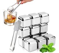 Cubetto di ghiaccio riutilizzabile in acciaio inox 304 con pinza e scatola di imballaggio, congelatore per vino, vodka, whisky, birra o succhi di bevande (colore C)