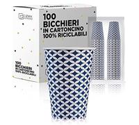 cubex professional Bicchieri in carta monouso 200 ml 7 once 100% Made in Italy per acqua e bevande calde e fredde ECOLOGICI COMPOSTABILI e BIODEGRADABILI di design (Mediterraneo, 100)