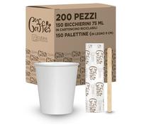 cubex professional Kit Caffè 200 Pezzi Formato da 100 Bicchierini in Cartoncino riciclabili da 75 ml e 100 Palettine in Legno 9 cm