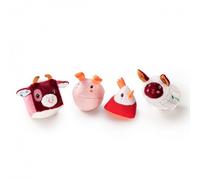 LILLIPUTIENS - Set di 4 sonagli Forme della Fattoria - Giocattoli sensoriali per Neonati con Trame, Suoni e Forme uniche - Stimola la motricità fine, la Vista e l’udito - dai 6 Mesi - 83254