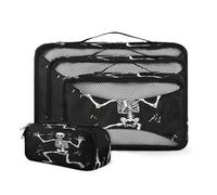 Cubi da imballaggio a forma di teschio di Halloween per valigia, set di 4 divertenti scheletri con teschio da viaggio organizer per bagagli con borsa superiore in rete per accessori da viaggio