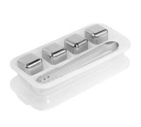 Cubi di ghiaccio in acciaio inox, pietre per raffreddare il whisky riutilizzabili, cubi di metallo per raffreddare il vino senza diluirlo, con pinze per il ghiaccio e scatola di co (4 capsule con