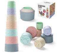 Cubi Impilabili Bambini Giocattoli per 6-12 Mesi, 7 Pezzi Montessori Costruzioni per Bambini Impilabile, Dentizione Neonato Silicone, Perfetto per Il Bagnetto, Regalo Bimba Bimbo 3 6 18 Mesi 1 Anno