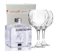 Cubical Botanic Gin Premium 40% Vol. 70 cl - Due Bicchieri In Vetro Borgonovo 620 ml