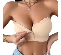 Cubiccredit Bra - Seamless Front Closure Strapless Bandeau Bra,Ultimate Comfort,No Slipping,No Digging,Effortless Put On (IT, Testo, S, Regular, Regular, Skin)