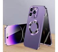 Cubiccredit Phone Case for iPhone 16/15/14/13/12 Promax, Double-Sided Magnetic Anti-Peep Glass Phone Case, Electroplated Fully Enclosed Glass Buckle Design (Purple,13Pro)