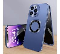 Cubiccredit Phone Case for iPhone 16/15/14/13/12 Promax, Double-Sided Magnetic Anti-Peep Glass Phone Case, Electroplated Fully Enclosed Glass Buckle Design (Dark Blue,12Pro)